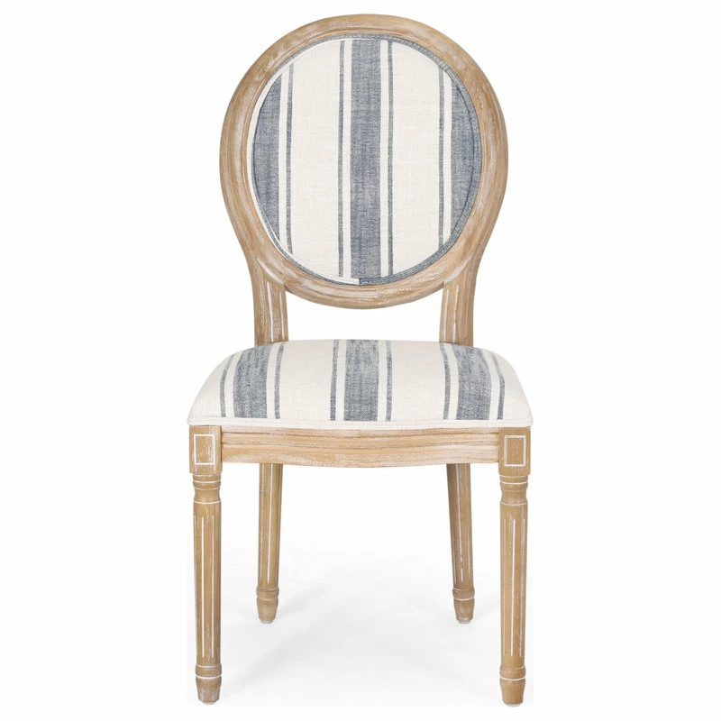 Best Pirce 👍 GDFStudio Lariya French Country Fabric Dining Chairs (Set Of 2), Dark Blue Line + Natural ✔️ 3 Best Pirce 👍 GDFStudio Lariya French Country Fabric Dining Chairs (Set Of 2), Dark Blue Line + Natural ✔️ - Image 3