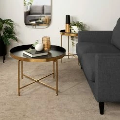 Best Pirce 😍 Uniek Celia Round Metal Coffee Table, Black/Gold 28.25x28.25x19 ✨ -Living Room Furniture Shop 5c81673900c90f69 9700 w800 h800 b0 p0