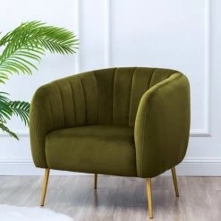 Promo 😀 ELuxury Channel Decorative Accent Chair With Metal Legs, Green ⭐ -Living Room Furniture Shop 5e91a815029e0ec4 0844 w800 h800 b0 p0