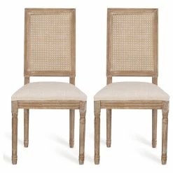 Best reviews of 🌟 GDFStudio Brownell French Country Wood And Cane Upholstered Dining Chair, Set Of 2, Beige/ 🌟