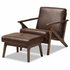 Wholesale 🎁 Baxton Studio Bianca Mid-Century Modern Dark Brown Lounge Chair And Ottoman Set, Dark Brown 😀