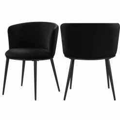 Deals 🤩 Meridian Furniture Skylar Dining Chair, Set Of 2, Black Velvet, Matte Black Iron Legs 👏