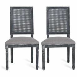 Wholesale 🎁 GDFStudio Brownell French Country Wood And Cane Upholstered Dining Chair, Set Of 2, Gray 🤩