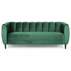 Best Pirce 🛒 GDFStudio Yuma Modern Velvet 3 Seater Sofa, Emerald/Dark Brown 🎁