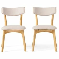 Outlet โ GDFStudio Crystal Mid-Century Modern Fabric Upholstered Dining Chairs, Set Of 2, Light Beige ๐งจ