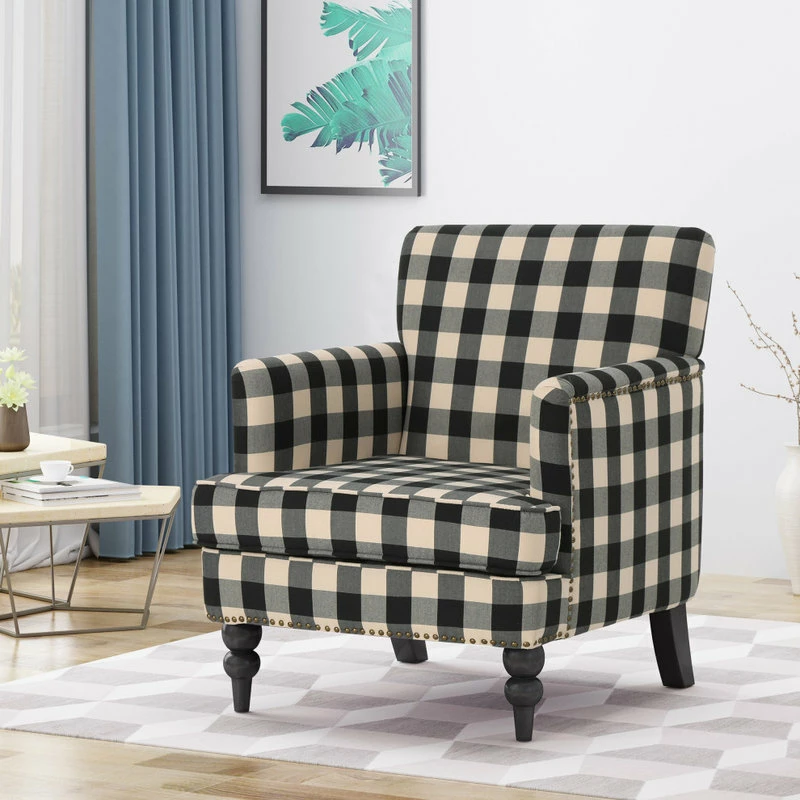 Budget π₯ GDFStudio GDF Studio Eve Tufted Fabric Club Chair, Black Checkerboard/Dark Brown β€οΈ 2 Budget π₯ GDFStudio GDF Studio Eve Tufted Fabric Club Chair, Black Checkerboard/Dark Brown β€οΈ - Image 2