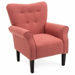 Deals 😀 Belleze High Wingback Linen Armchair, Brick 🌟