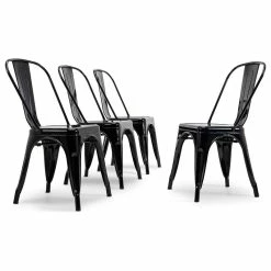Promo 🔥 Belleze Trattoria Dining Chair, Metal, Stackable, Set Of 4, Black 🔥