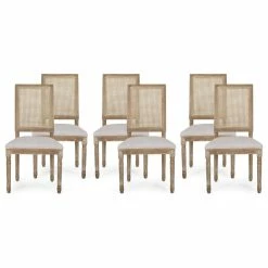 Top 10 💯 GDFStudio Brownell French Country Wood And Cane Upholstered Dining Chair (Set Of 6), Light ⭐