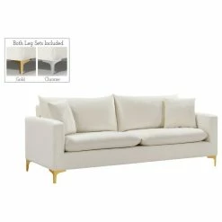 Top 10 🎁 Meridian Furniture Naomi Velvet Sofa, Gold And Chrome Leg Set, Cream ⌛