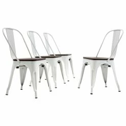 Hot Sale โ๏ธ BELLEZE Wood Seat Metal Dining Chairs, Set Of 4, White ๐คฉ