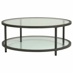 Deals 🎉 Studio Designs Camber Round Coffee Table Pewter And Clear Glass 👍