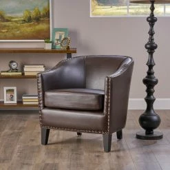 Budget ✔️ GDFStudio GDF Studio Carlton Tub Design Club Chair With Nailheads Accents, Brown Leather ❤️ -Living Room Furniture Shop 75f1c91c01de52f3 0892 w800 h800 b0 p0
