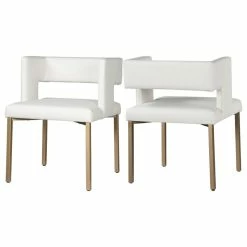 New ✔️ MOD The Verve Dining Chair, White And Brushed Gold, Faux Leather And Iron, Set Of 2 ✔️