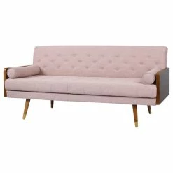 Deals 💯 GDFStudio GDF Studio Aidan Mid Century Modern Tufted Fabric Sofa, Light Blush/Dark Walnut 👏