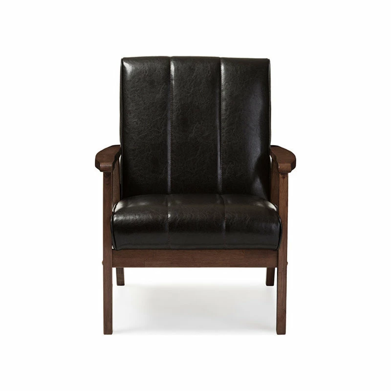 Wholesale ✔️ Baxton Studio Nikko Faux Leather Wooden Lounge Chair, Dark Brown 🔥 1 Wholesale ✔️ Baxton Studio Nikko Faux Leather Wooden Lounge Chair, Dark Brown 🔥