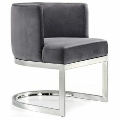 Flash Sale 👏 Meridian Furniture Gianna Velvet Dining Chair, Gray, Chrome Base 🧨