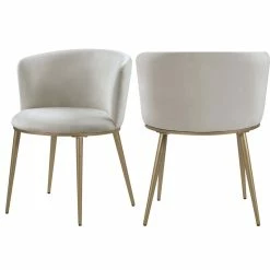 Best Sale 🎁 Meridian Furniture Skylar Dining Chair, Set Of 2, Cream Velvet, Brushed Gold Iron Legs 🤩