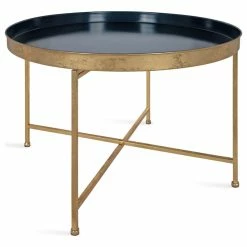 Budget 💯 Uniek Celia Round Metal Coffee Table, Navy Blue/Gold 28.25x28.25x19 🥰