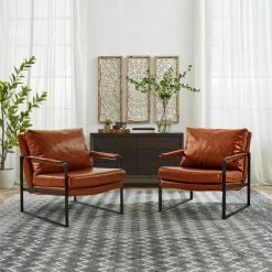 Best deal 🔥 Art Leon Mid Century Modern Faux Leather Accent Armchair, Cognac ⭐ -Living Room Furniture Shop 86b1bcfc02172c94 8749 w800 h800 b0 p0