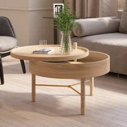 Cheap 🎁 Homary Modern Round Wood Rotating Tray Coffee Table With Storage, Natural ✔️ -Living Room Furniture Shop 8751dd9d02a9a599 0919 w800 h800 b0 p0