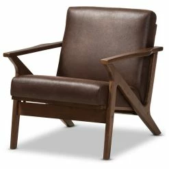 Best Pirce 👏 Baxton Studio Bianca Mid-Century Modern Distressed Lounge Chair, Dark Brown Faux Leather ⌛