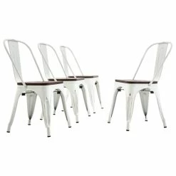 Best deal ๐ฅ BELLEZE Wood Seat Metal Dining Chairs, Set Of 4, Antique White ๐งจ