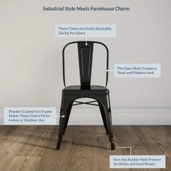 Promo 🔥 Belleze Trattoria Dining Chair, Metal, Stackable, Set Of 4, Black 🔥 -Living Room Furniture Shop 8d5122b1020f3813 7737 w800 h800 b0 p0