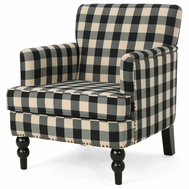 Budget π₯ GDFStudio GDF Studio Eve Tufted Fabric Club Chair, Black Checkerboard/Dark Brown β€οΈ 1 Budget π₯ GDFStudio GDF Studio Eve Tufted Fabric Club Chair, Black Checkerboard/Dark Brown β€οΈ