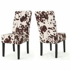 Discount 👏 GDFStudio Percival Upholstered Dining Chairs, Set Of 2, Milk Cow + Dark Brown, Velvet 🎉