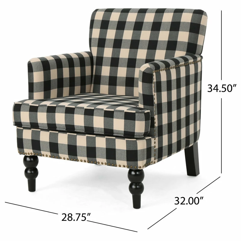 Budget π₯ GDFStudio GDF Studio Eve Tufted Fabric Club Chair, Black Checkerboard/Dark Brown β€οΈ 3 Budget π₯ GDFStudio GDF Studio Eve Tufted Fabric Club Chair, Black Checkerboard/Dark Brown β€οΈ - Image 3