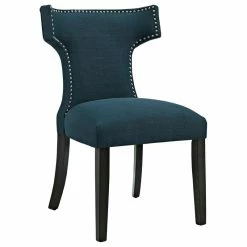 Promo ✔️ LexMod Curve Upholstered Fabric Dining Chair, Azure 🛒