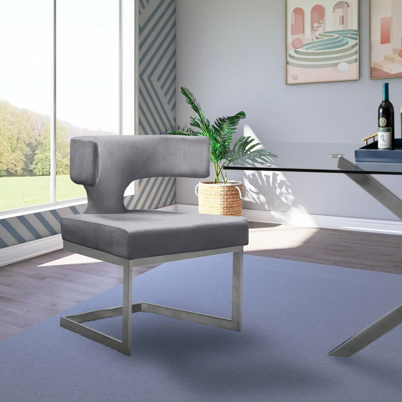 Promo 😀 MOD The Eve Dining Chair, Gray And Chrome, Velvet And Metal 🔥 2 Promo 😀 MOD The Eve Dining Chair, Gray And Chrome, Velvet And Metal 🔥 - Image 2