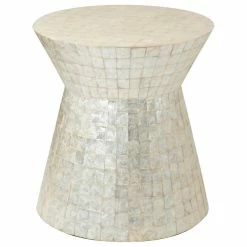 Promo 🤩 East At Main's Rossville Off-White Wood And Capiz Round Accent Table 🥰