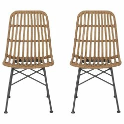 Best Sale 👏 GDFStudio Silverdew Indoor Wicker Dining Chairs, Set Of 2, Light Brown, Black ✔️
