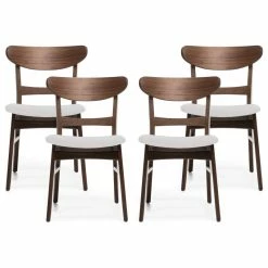 New ๐ GDFStudio Skylar Dining Chairs, Set Of 4, Light Beige/Walnut ๐ฏ