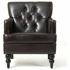 Brand new 🛒 GDFStudio GDF Studio Medford Club Chair, Nailhead Trim, Brown, Faux Leather 💯