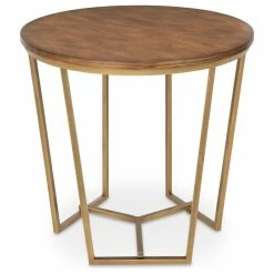 New 🛒 Uniek Solvay Wood And Metal Side Table, Walnut Brown 23.75x23.75x23.25 🤩