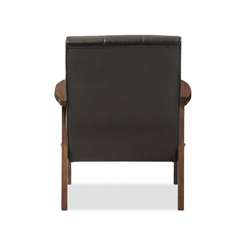 Wholesale ✔️ Baxton Studio Nikko Faux Leather Wooden Lounge Chair, Dark Brown 🔥 4 Wholesale ✔️ Baxton Studio Nikko Faux Leather Wooden Lounge Chair, Dark Brown 🔥 - Image 4