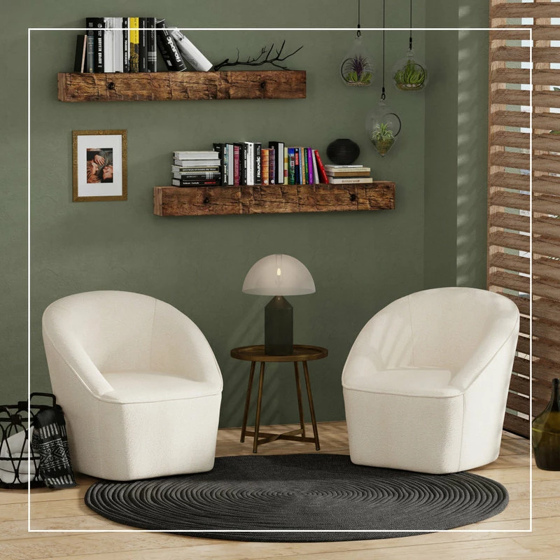 Budget 👍 ELuxury Barrel Swivel Chairs, Cream Boucle 🎉 3 Budget 👍 ELuxury Barrel Swivel Chairs, Cream Boucle 🎉 - Image 3