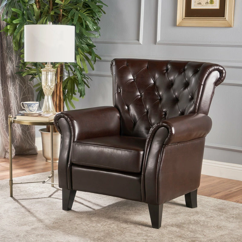 Deals ⭐ GDFStudio Solvang Contemporary Oversized Tufted Leather Club Chair, Hazelnut Brown 🛒 2 Deals ⭐ GDFStudio Solvang Contemporary Oversized Tufted Leather Club Chair, Hazelnut Brown 🛒 - Image 2