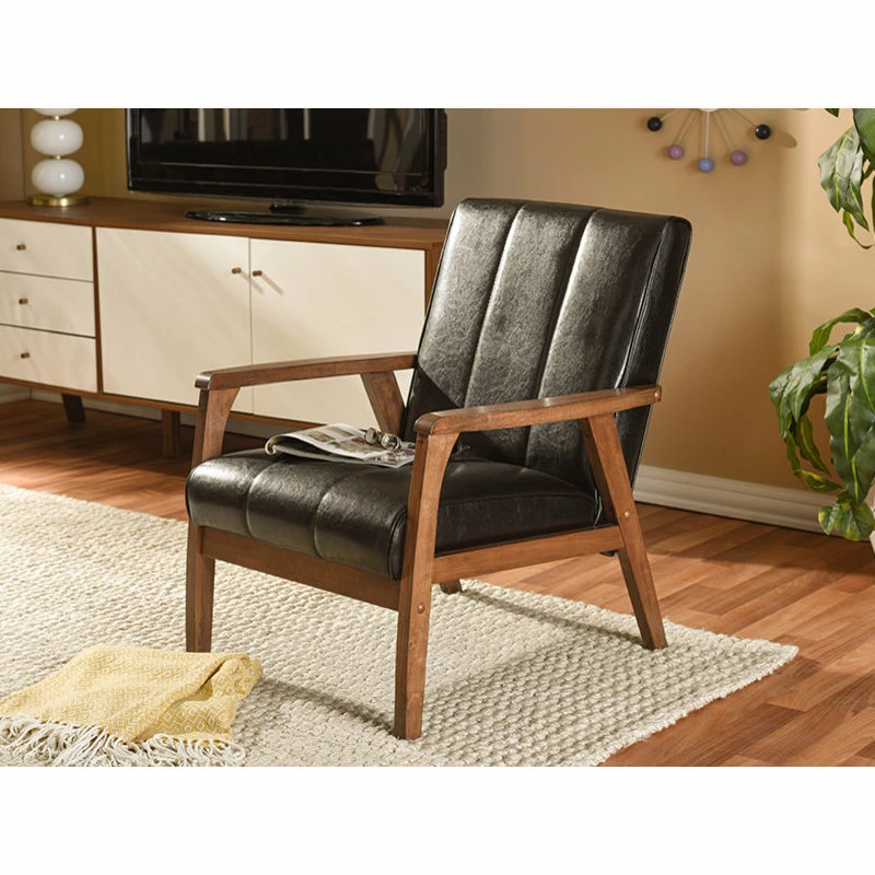 Wholesale ✔️ Baxton Studio Nikko Faux Leather Wooden Lounge Chair, Dark Brown 🔥 5 Wholesale ✔️ Baxton Studio Nikko Faux Leather Wooden Lounge Chair, Dark Brown 🔥 - Image 5
