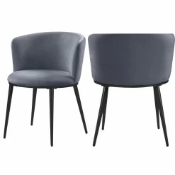 New ❤️ MOD The Almar Dining Chair, Gray And Matte Black, Velvet And Iron, Set Of 2 🔥