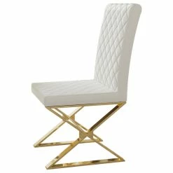 Best Sale โจ HOMARY Modern Upholstered White PU Leather Dining Chair Set Of 2 Stainless Steel Gold โ