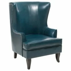Best Pirce ✔️ GDFStudio GDF Studio Jameson Tall Wingback Leather Club Chair, Teal Blue 👏