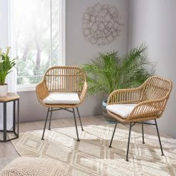 Outlet 🤩 GDFStudio Rodney Indoor Woven Faux Rattan Chairs With Cushions, Set Of 2, Light Brown, Bei 🛒 15 Outlet 🤩 GDFStudio Rodney Indoor Woven Faux Rattan Chairs With Cushions, Set Of 2, Light Brown, Bei 🛒 -Living Room Furniture Shop c501a9fa01d53a69 4350 w800 h800 b0 p0