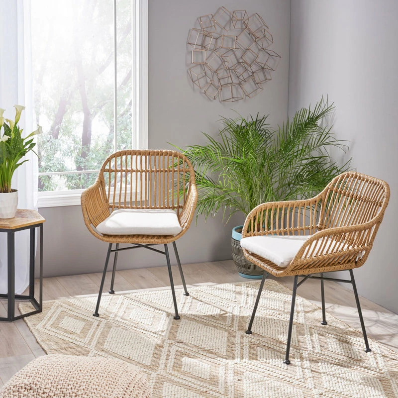 Outlet 🤩 GDFStudio Rodney Indoor Woven Faux Rattan Chairs With Cushions, Set Of 2, Light Brown, Bei 🛒 3 Outlet 🤩 GDFStudio Rodney Indoor Woven Faux Rattan Chairs With Cushions, Set Of 2, Light Brown, Bei 🛒 - Image 3
