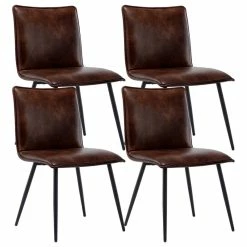 New ⌛ Duhome Elegant Lifestyle Set Of 4 Minimalist Faux Leather Side Chairs For Dining Room, Dark Brown 🌟