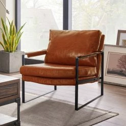 Best deal 🔥 Art Leon Mid Century Modern Faux Leather Accent Armchair, Cognac ⭐ -Living Room Furniture Shop c761def801582d4e 8749 w800 h800 b0 p0