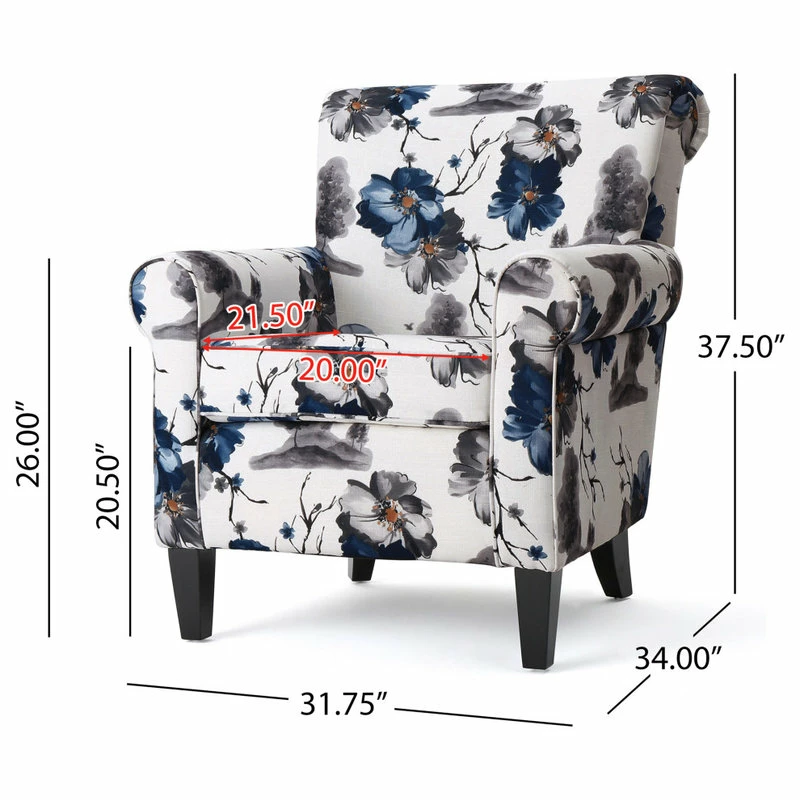 Top 10 ⌛ GDFStudio GDF Studio Manon Blue & White Floral Print Fabric Club Chair 💯 3 Top 10 ⌛ GDFStudio GDF Studio Manon Blue & White Floral Print Fabric Club Chair 💯 - Image 3